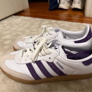 Adidas Sambas Women’s White and Purple Athletic Shoes Gently worn maybe twice
